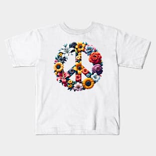 Peace Symbol with Flowers Kids T-Shirt